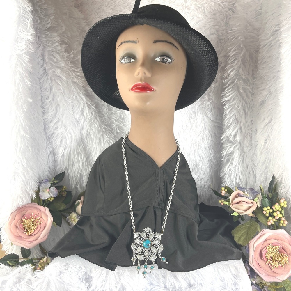 Vintage Statement Necklace Women OS Silver Turquoise Boho Snowflake Pendant
